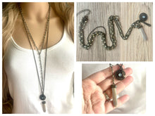 Load image into Gallery viewer, Vintage Gold & Beaded long necklace, shiny beaded statement necklace, everyday metal chunky layering necklace bronze