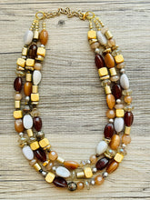 Load image into Gallery viewer, Chocolate Fudge & gold Chunky Statement Necklace, brown beaded necklace, Vintage brown beaded jewelry gold nugget metallic jewel