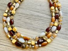 Load image into Gallery viewer, Chocolate Fudge & gold Chunky Statement Necklace, brown beaded necklace, Vintage brown beaded jewelry gold nugget metallic jewel