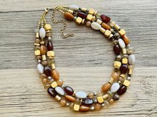 Load image into Gallery viewer, Chocolate Fudge & gold Chunky Statement Necklace, brown beaded necklace, Vintage brown beaded jewelry gold nugget metallic jewel