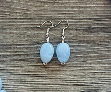 Load image into Gallery viewer, Chambray & Gray Double Strand Statement Necklace, Chunky Periwinkle Oval Beaded Bib earrings, sky blue set, baby blue jewelry