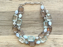 Load image into Gallery viewer, Chambray & Gray Double Strand Statement Necklace, Chunky Periwinkle Oval Beaded Bib earrings, sky blue set, baby blue jewelry