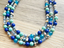 Load image into Gallery viewer, Mountain Meadow Necklace, Chunky 3 Strand Statement Necklace, blue gray periwinkle jewelry, silver turquoise royal resin jewelry metallic