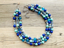 Load image into Gallery viewer, Mountain Meadow Necklace, Chunky 3 Strand Statement Necklace, blue gray periwinkle jewelry, silver turquoise royal resin jewelry metallic