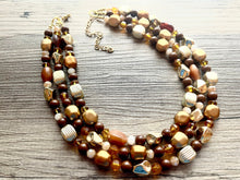Load image into Gallery viewer, Chocolate & gold Chunky Statement Necklace, brown beaded necklace, Vintage brown beaded jewelry gold nugget metallic jewel