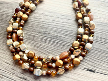 Load image into Gallery viewer, Chocolate & gold Chunky Statement Necklace, brown beaded necklace, Vintage brown beaded jewelry gold nugget metallic jewel