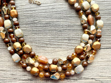 Load image into Gallery viewer, Chocolate & gold Chunky Statement Necklace, brown beaded necklace, Vintage brown beaded jewelry gold nugget metallic jewel