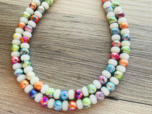 Load image into Gallery viewer, Rainbow + White Lava Lamp Statement Necklace, chunky multi-strand jewelry, green yellow pink colorful necklace, silver blue jewelry