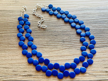 Load image into Gallery viewer, Royal Blue 2 Strand Statement Necklace, Chunky Jewelry Big Beaded Necklace, dark blue Necklace, geometric zig zag bubble round earrings