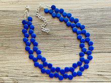 Load image into Gallery viewer, Royal Blue 2 Strand Statement Necklace, Chunky Jewelry Big Beaded Necklace, dark blue Necklace, geometric zig zag bubble round earrings