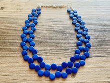 Load image into Gallery viewer, Royal Blue 2 Strand Statement Necklace, Chunky Jewelry Big Beaded Necklace, dark blue Necklace, geometric zig zag bubble round earrings