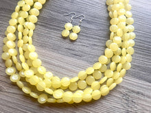 Load image into Gallery viewer, But a Dream Statement Necklace, chunky bib beaded jewelry, yellow color block wedding bridesmaid acrylic bib jewelry yellow 5 strand