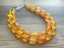 Load image into Gallery viewer, Bright Orange Chunky Statement Necklace - Translucent Orange Big beaded jewelry, Double Strand Statement rectangle geometric marigold