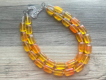 Load image into Gallery viewer, Bright Orange Chunky Statement Necklace - Translucent Orange Big beaded jewelry, Double Strand Statement rectangle geometric marigold