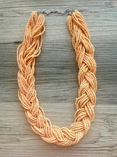 Load image into Gallery viewer, Braided Seed Bead Statement Necklace, Peach Orange long necklace, Chunky jewelry thick collar bib necklace, creamsicle beaded necklace