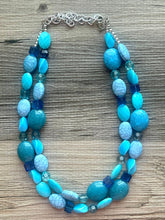 Load image into Gallery viewer, Eliza’s Wonderland Chunky Statement Necklace, Big beaded jewelry, Double Strand Statement Necklace, Bib necklace, blue aqua navy winter