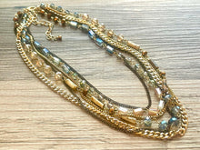 Load image into Gallery viewer, Rhinestone Fall 6 Layer Statement Necklace, gold crystal chunky necklace, statement jewelry, gemstone necklace, box chain beaded