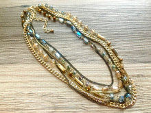 Load image into Gallery viewer, Rhinestone Fall 6 Layer Statement Necklace, gold crystal chunky necklace, statement jewelry, gemstone necklace, box chain beaded