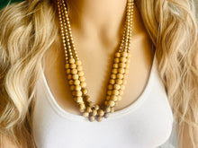 Load image into Gallery viewer, Brown Speckled statement necklace, chunky bib beaded jewelry chocolate necklace, multi strand wood & gold, Traveler Collection