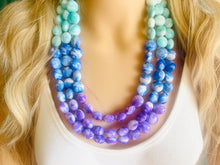 Load image into Gallery viewer, Livi’s Favorite Statement Necklace, Royal Blue Purple Aqua Swirl, Chunky Statement Jewelry, blue ombré jewelry turquoise white