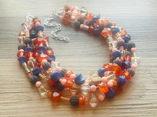 Load image into Gallery viewer, Aubergine Bliss Purple Chunky Statement Necklace, Coral Peach 5 Strand Beaded Jewelry, silver gray jewelry bridesmaid wedding