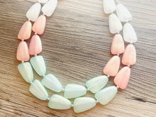 Load image into Gallery viewer, Glitter Watermelon Statement Necklace Chunky Two Strand Jewelry, COLOR BLOCK jewelry, chunky resin lucite necklace coral white light green