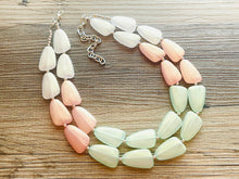 Load image into Gallery viewer, Glitter Watermelon Statement Necklace Chunky Two Strand Jewelry, COLOR BLOCK jewelry, chunky resin lucite necklace coral white light green