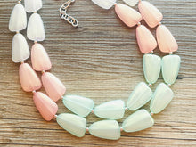 Load image into Gallery viewer, Glitter Watermelon Statement Necklace Chunky Two Strand Jewelry, COLOR BLOCK jewelry, chunky resin lucite necklace coral white light green