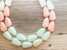 Load image into Gallery viewer, Glitter Watermelon Statement Necklace Chunky Two Strand Jewelry, COLOR BLOCK jewelry, chunky resin lucite necklace coral white light green