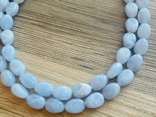 Load image into Gallery viewer, Chambray Double Strand Statement Necklace,  Chunky Periwinkle Oval Beaded Bib Jewelry earrings, sky blue jewelry set, baby blue jewelry