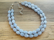 Load image into Gallery viewer, Chambray Double Strand Statement Necklace,  Chunky Periwinkle Oval Beaded Bib Jewelry earrings, sky blue jewelry set, baby blue jewelry