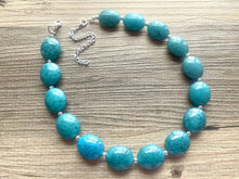 Load image into Gallery viewer, Crackle Beaded Chunky Statement Necklace, aqua blue necklace, single silver beaded wedding, bridesmaid jewelry navy blue turquoise