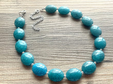 Load image into Gallery viewer, Crackle Beaded Chunky Statement Necklace, aqua blue necklace, single silver beaded wedding, bridesmaid jewelry navy blue turquoise