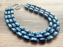 Load image into Gallery viewer, Royal Blue Necklace, 3 strand jewelry, tube beaded chunky statement necklace, blue necklace, Metallic navy royal blue jewelry
