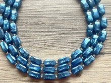 Load image into Gallery viewer, Royal Blue Necklace, 3 strand jewelry, tube beaded chunky statement necklace, blue necklace, Metallic navy royal blue jewelry