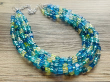 Load image into Gallery viewer, Seaside Blue Ombré Chunky Statement Necklace, multi Strand Beaded Jewelry, dark blue jewelry, 5 strand chunky bib green