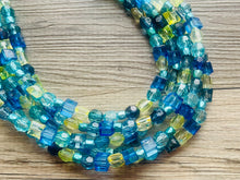 Load image into Gallery viewer, Seaside Blue Ombré Chunky Statement Necklace, multi Strand Beaded Jewelry, dark blue jewelry, 5 strand chunky bib green
