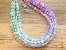 Load image into Gallery viewer, Blue Lavender Mint Beaded Statement Necklace, beaded jewelry, jewel tone necklace, light earrings necklace, chunky bib 5 strand purple