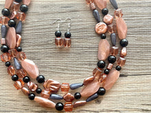 Load image into Gallery viewer, Dusty Rose & Black Pink Chunky Statement Necklace, big beaded bib necklace, brown jewelry, bridesmaid necklace, rosegold champagne
