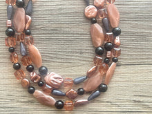 Load image into Gallery viewer, Dusty Rose & Black Pink Chunky Statement Necklace, big beaded bib necklace, brown jewelry, bridesmaid necklace, rosegold champagne