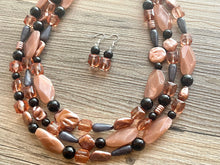 Load image into Gallery viewer, Dusty Rose & Black Pink Chunky Statement Necklace, big beaded bib necklace, brown jewelry, bridesmaid necklace, rosegold champagne