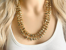 Load image into Gallery viewer, Gold Shiny Mirror Beaded necklace, champagne beaded statement necklace, everyday metal chunky layering studded gold 2 strand