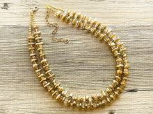 Load image into Gallery viewer, Gold Shiny Mirror Beaded necklace, champagne beaded statement necklace, everyday metal chunky layering studded gold 2 strand