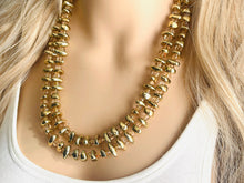 Load image into Gallery viewer, Gold Shiny Mirror Beaded necklace, champagne beaded statement necklace, everyday metal chunky layering studded gold 2 strand