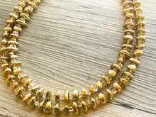Load image into Gallery viewer, Gold Shiny Mirror Beaded necklace, champagne beaded statement necklace, everyday metal chunky layering studded gold 2 strand
