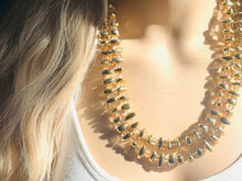 Load image into Gallery viewer, Gold Shiny Mirror Beaded necklace, champagne beaded statement necklace, everyday metal chunky layering studded gold 2 strand