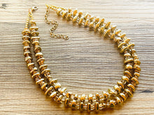 Load image into Gallery viewer, Gold Shiny Mirror Beaded necklace, champagne beaded statement necklace, everyday metal chunky layering studded gold 2 strand