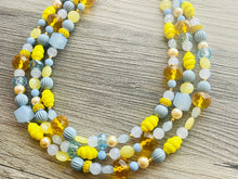 Load image into Gallery viewer, Sunny Stream Yellow & Blue Necklace, multi strand colorful jewelry, big beaded chunky statement necklace, aqua light blue necklace jewelry