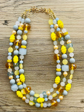 Load image into Gallery viewer, Sunny Stream Yellow & Blue Necklace, multi strand colorful jewelry, big beaded chunky statement necklace, aqua light blue necklace jewelry
