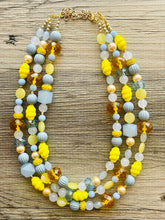 Load image into Gallery viewer, Sunny Stream Yellow & Blue Necklace, multi strand colorful jewelry, big beaded chunky statement necklace, aqua light blue necklace jewelry